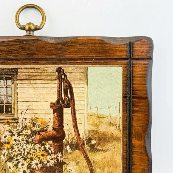 Vintage Rustic Barn Print Daisy Flowers – Wooden Frame Farmhouse MCM Decor - Picture 6 of 11